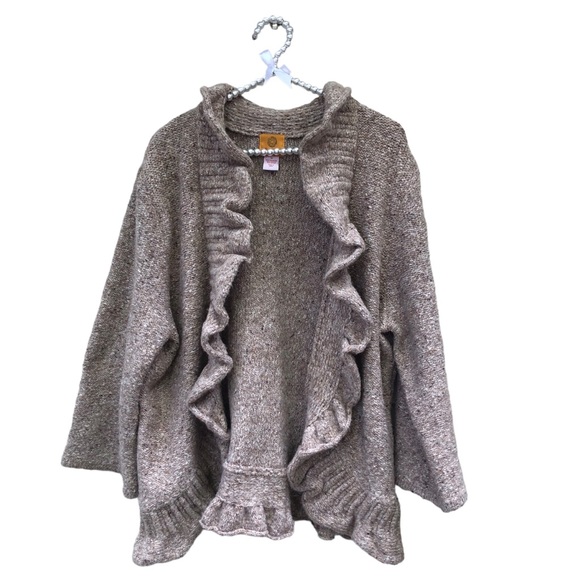 Ruby Rd Oatmeal Colored Ruffle Front Open Style Jacket size 1X - Picture 5 of 6